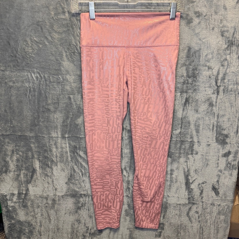 2262 | Fabletics PowerHold Metallic Logo Print Compression Leggings Pink Women S